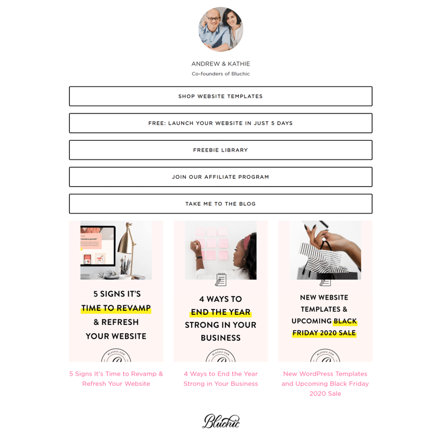 Bluchic Instagram link tree