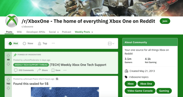 Captura de subreddit /r/XboxOne