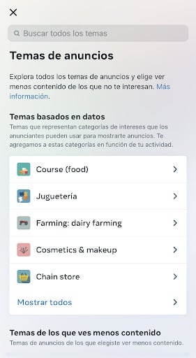 Temas de anuncios en Facebook