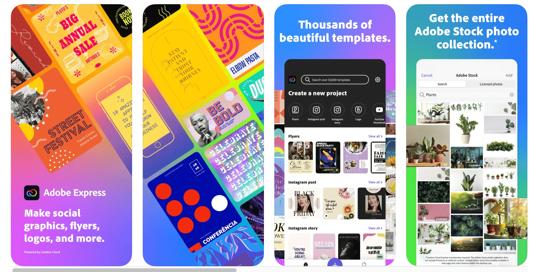 plantillas coloridas en la aplicación Adobe Express para historias de Instagram