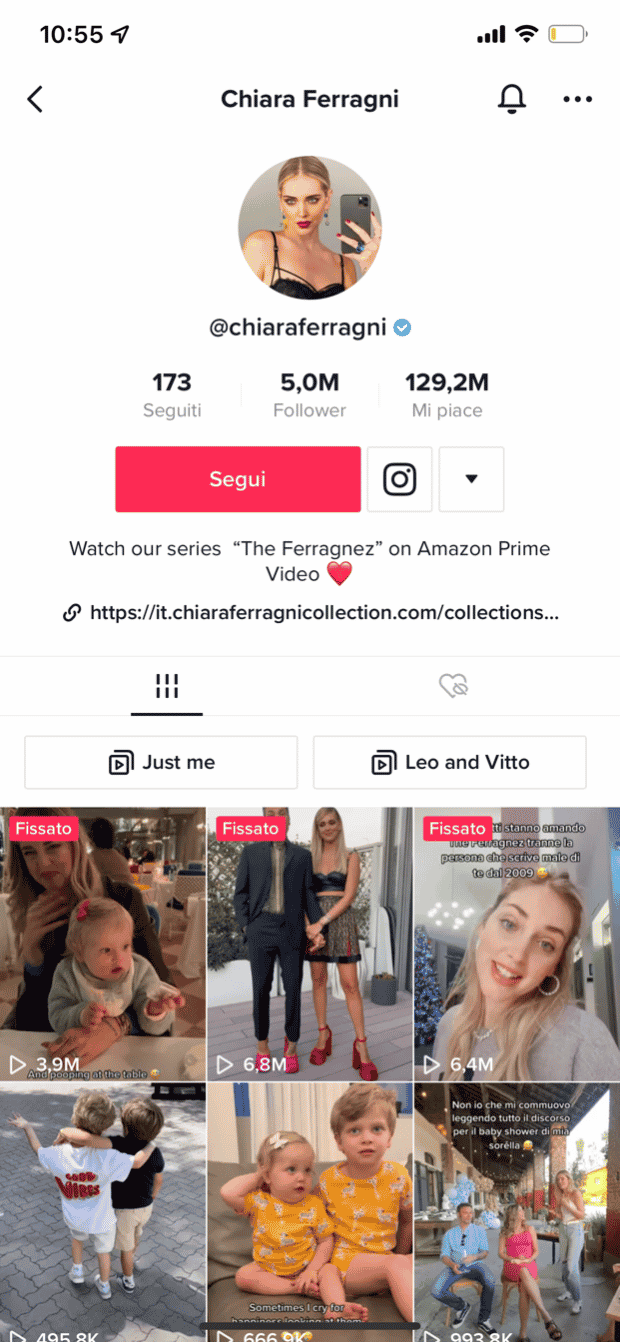 pagina tiktok dell'influencer italiana chiara ferragni