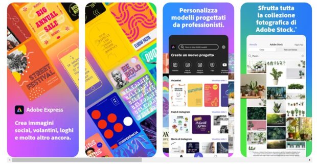 la schermata che mostra l’app Adobe Express sull’App store