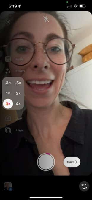 Recording an Instagram Reel with slowed down audio