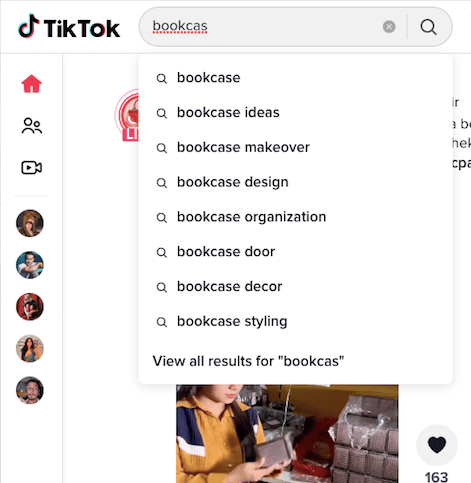 Using the TikTok search bar to find keyword inspirations