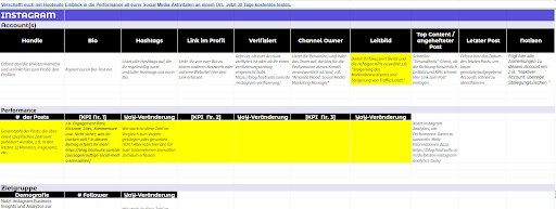 Führt die Performance der einzelnen Plattformen in eurer Social-Media-Audit-Tabelle auf.