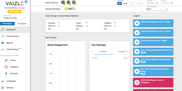 Vaizle Social-Media-Analytics: Marken-Engagement und Top-Hashtags