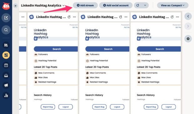Hootsuite LinkedIn Hashtag Analytics add stream