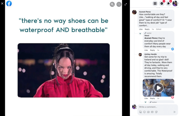 wasserdichte und atmungsaktive Schuhe von Vessi in einem Rihanna-Meme