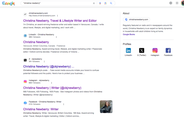 Google Search results for Christina Newberry