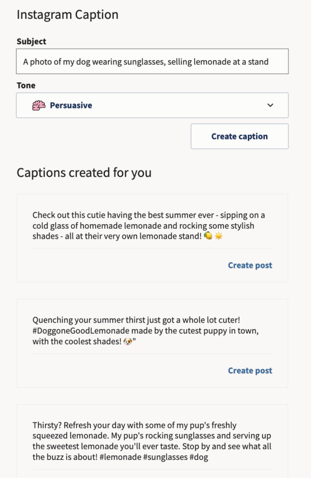 Légendes Instagram générées par OwlyWriter AI (un outil marketing basé sur l’IA)