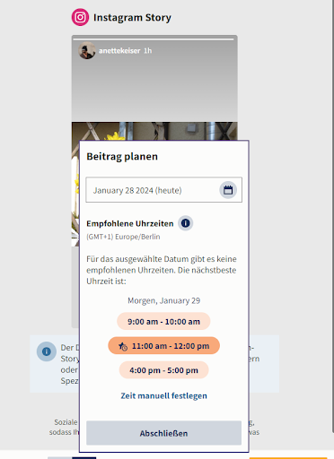 Terminieren einer Instagram Story im Hootsuite Composer zu den besten Posting-Zeiten