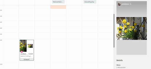 Hootsuite-Kalender mit geplanter Story