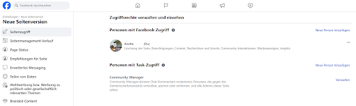 Neue Seitenversion: Ansicht Zugriffsrechte verwalten