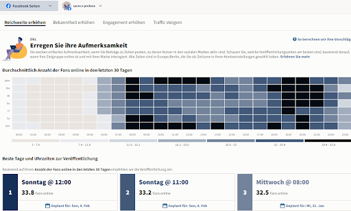 Heatmap Beste Zeiten zum Posten in Hootsuite