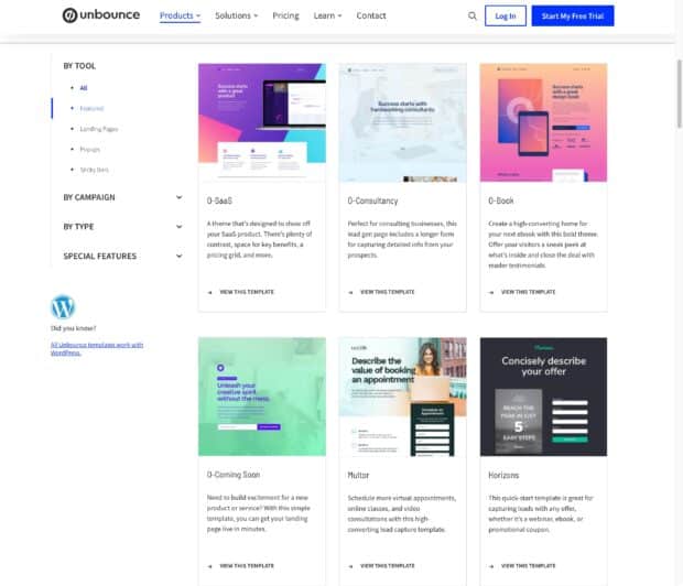 Unbounce products by tool