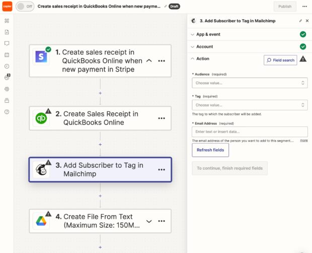 Zapier add subscriber to tag in Mailchimp