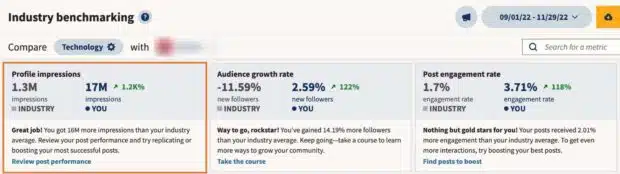 industry benchmarking tool shown in hootsuite dashboard