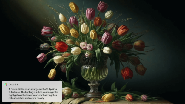 DALL-E 3 image generator Open AI tulips in a vase
