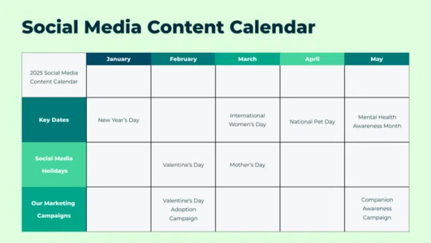 Aperçu du modèle gratuit de calendrier de contenu pour les médias sociaux de Hootsuite