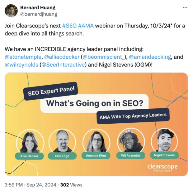 Clearscope SEO AMA webinar Twitter