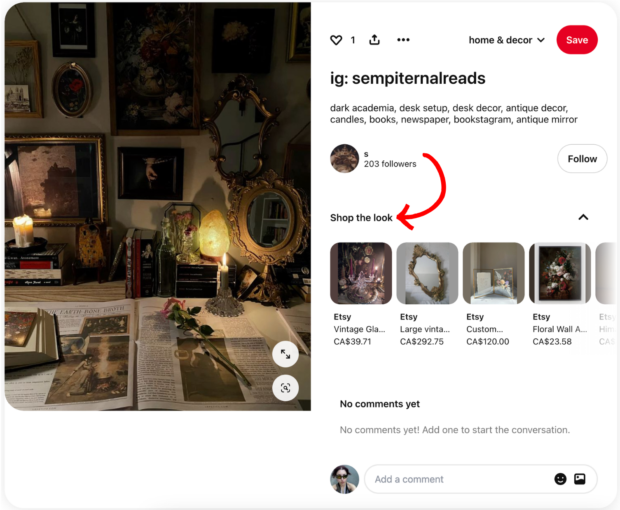 Pinterest Shop-the-Look mit Link zu Etsy