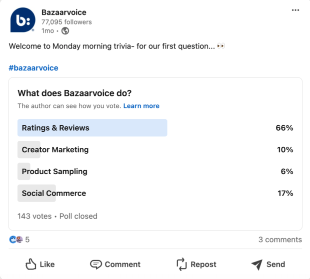 Bazaarvoice interactive brand trivia on LinkedIn