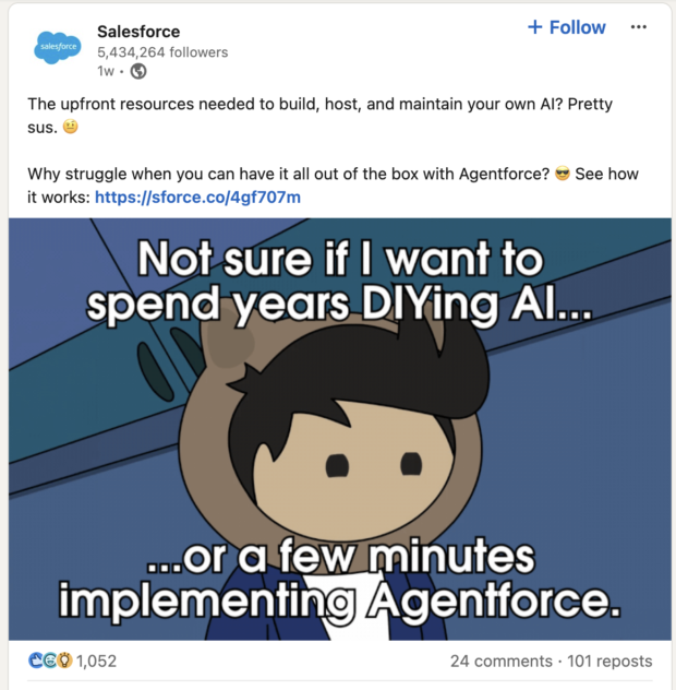 Ein Salesforce-Post zum Thema Agentforce, klarer Fokus auf das Business