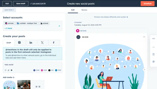 Hubspot create new social posts