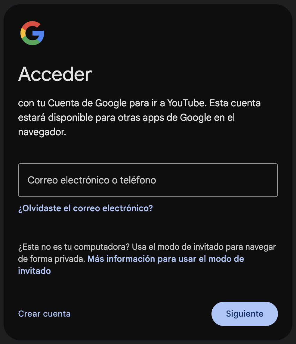 Crea una nueva cuenta de Google o inicia sesión