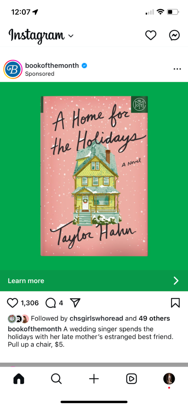 Book of the Month a Home for the Holiday book image ad