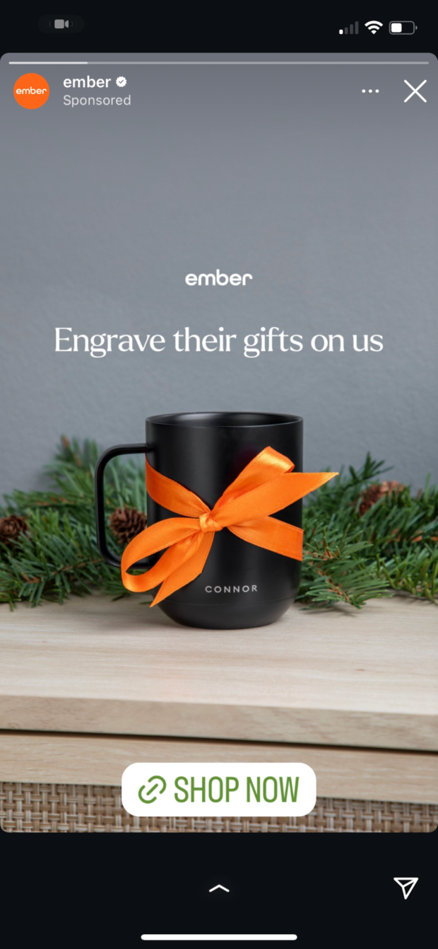 Ember Mug Engrave their gifts on us Instagram Story ad