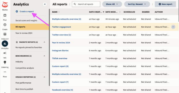 Hootsuite Analytics create a report